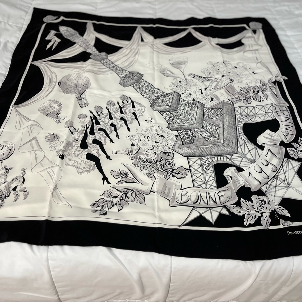 Vintage 1997 Dana Buchman Paris Scene Scarf W/ French Landmarks